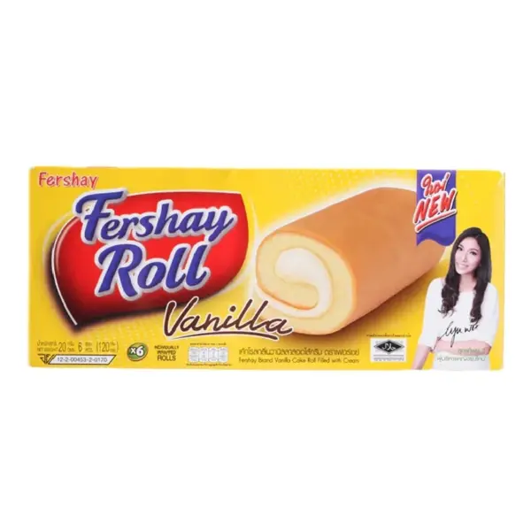 [ซื้อ 2 ชิ้น ราคาพิเศษ] เฟอร์เชย์ โรลเค้ก วานิลาไส้ครีม 20 ก. X 6 ซอง FERSHAY ROLL CAKE VANILLA CREAM FILLING 20 G. X 6